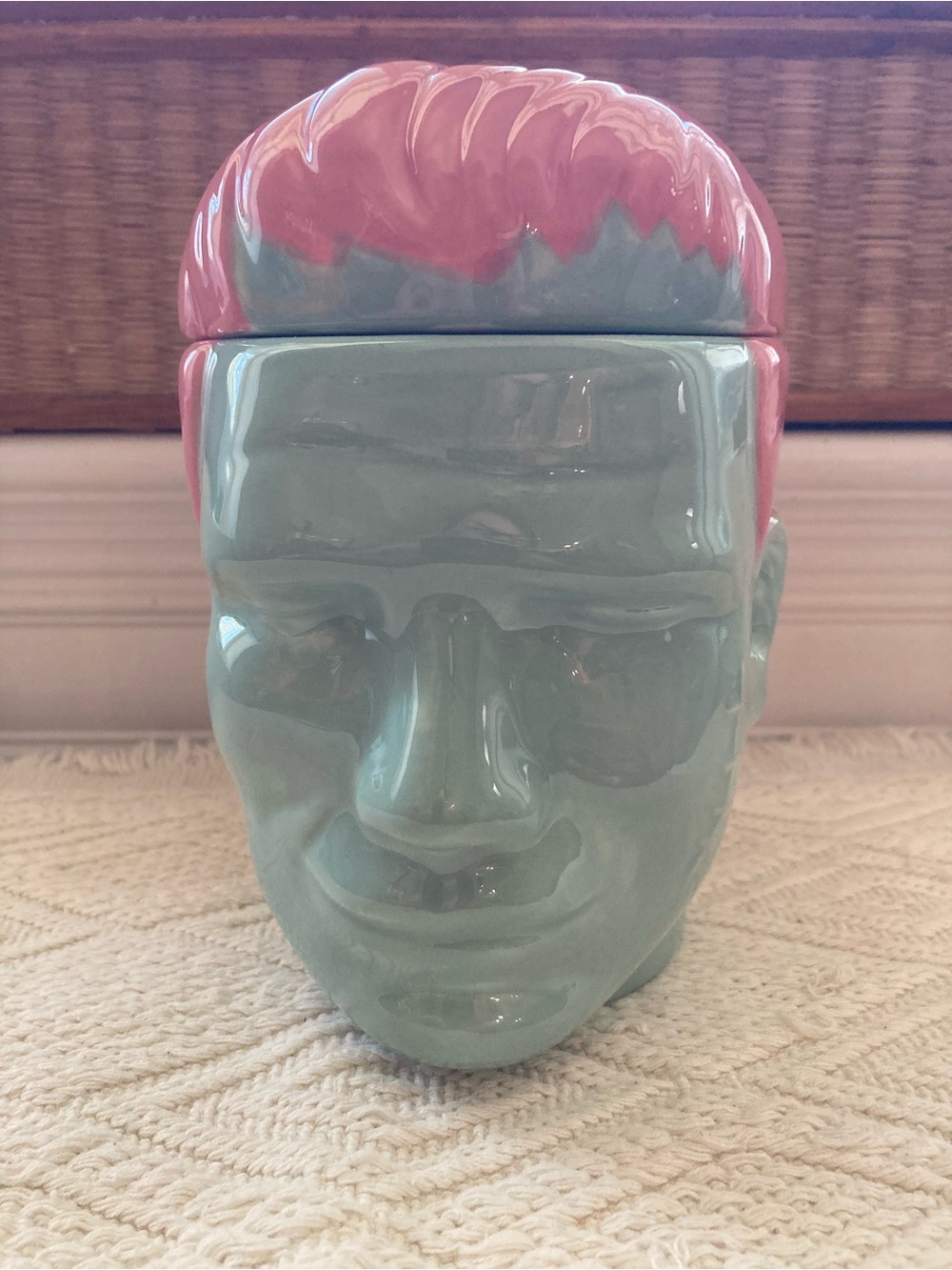Ceramic Frankenstein Head Candy Jar Pink/Teal